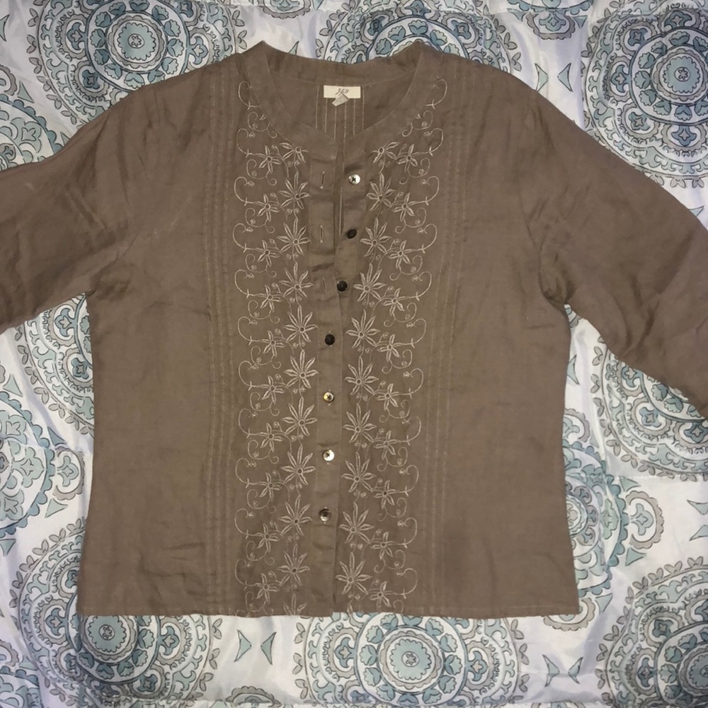 Tan button down top